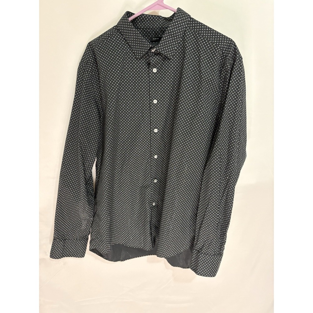 Kenneth Cole Awearness Minimal Classic Black Shirt Mens Slim Fit XL Geometric